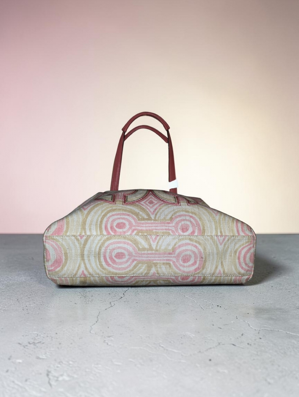 Good Condition  Coach AUDREY  Pink Patterned Tote Bag with Coral Trim - Picture 4 of 9